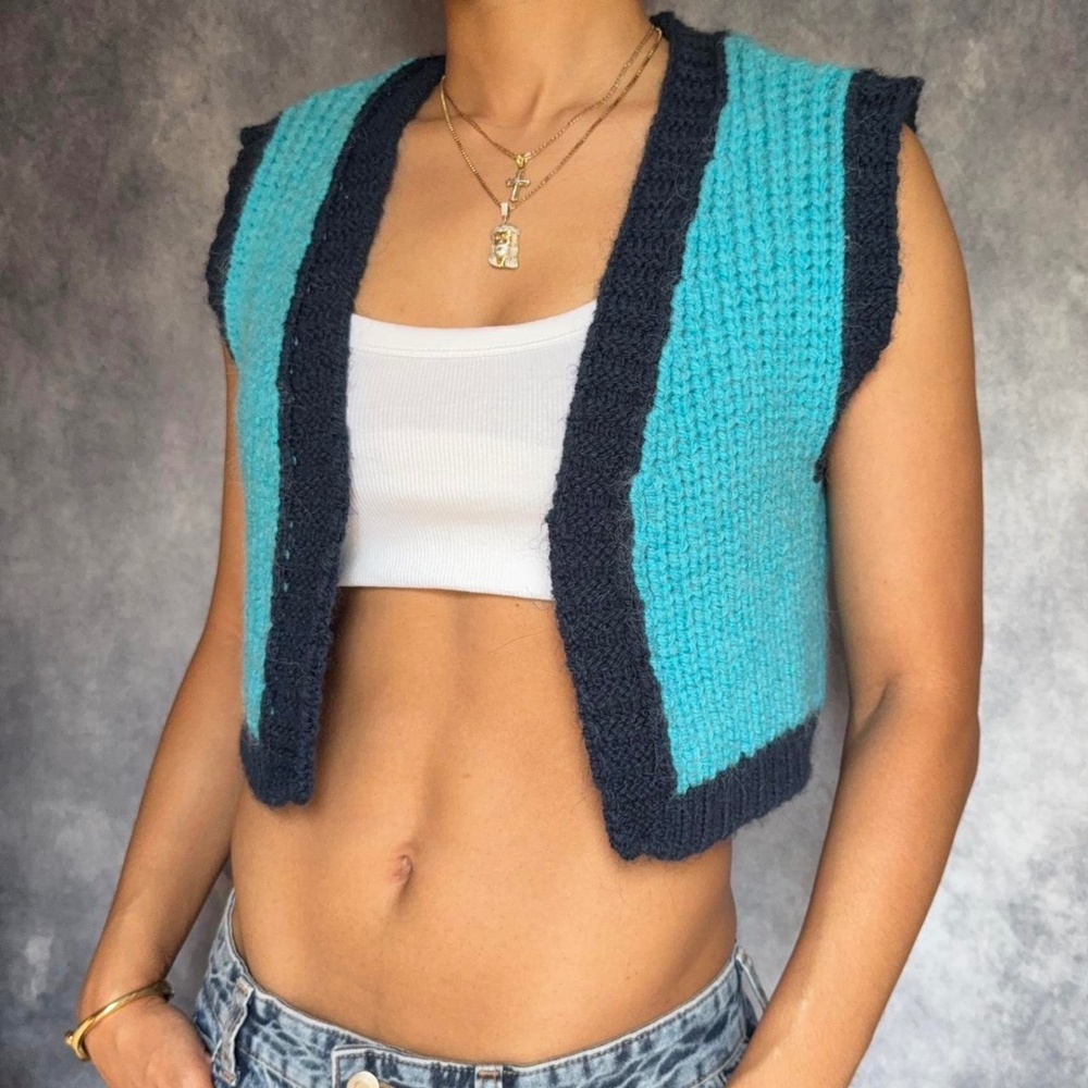 Blue cropped knitted ZARA vest